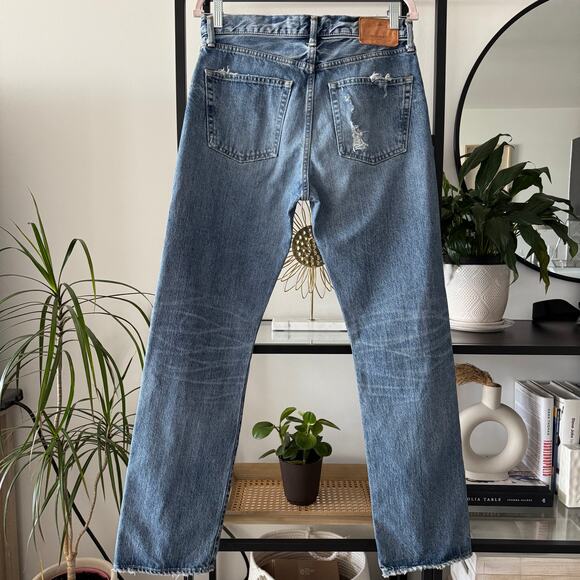 Moussy Vintage Plymouth Straight Blue High Rise Distressed Jeans Women's Size 28 - Picture 5 of 13